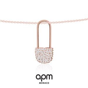 APM Monaco‎ Crystal Safety Pin Pendant Necklace Baby XL Rose Gold Plated 925
